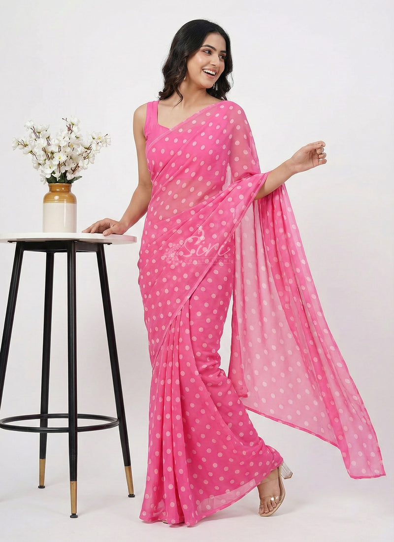 Lovely Printed Georgette Saree in Polka Dot Design