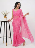 Lovely Printed Georgette Saree in Polka Dot Design