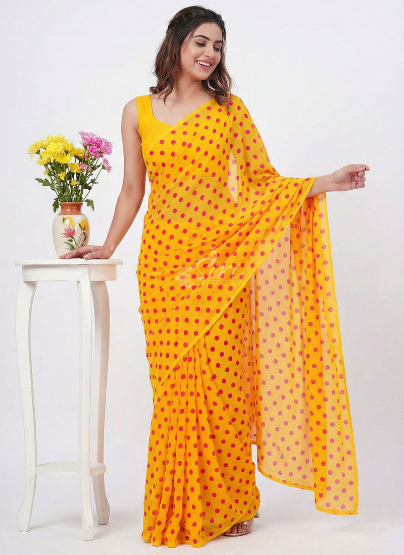 Lovely Printed Georgette Saree in Polka Dot Design