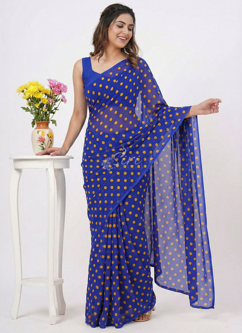 Lovely Printed Georgette Saree in Polka Dot Design