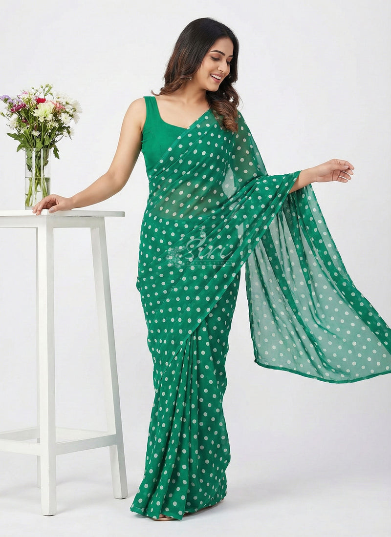 Lovely Printed Georgette Saree in Polka Dot Design