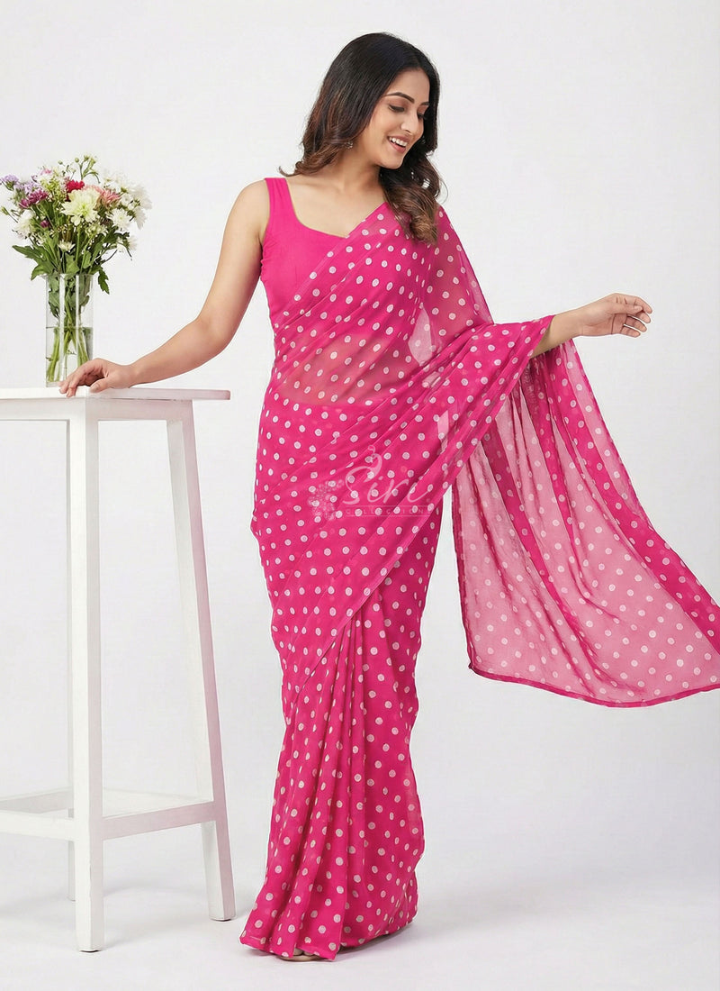 Lovely Printed Georgette Saree in Polka Dot Design