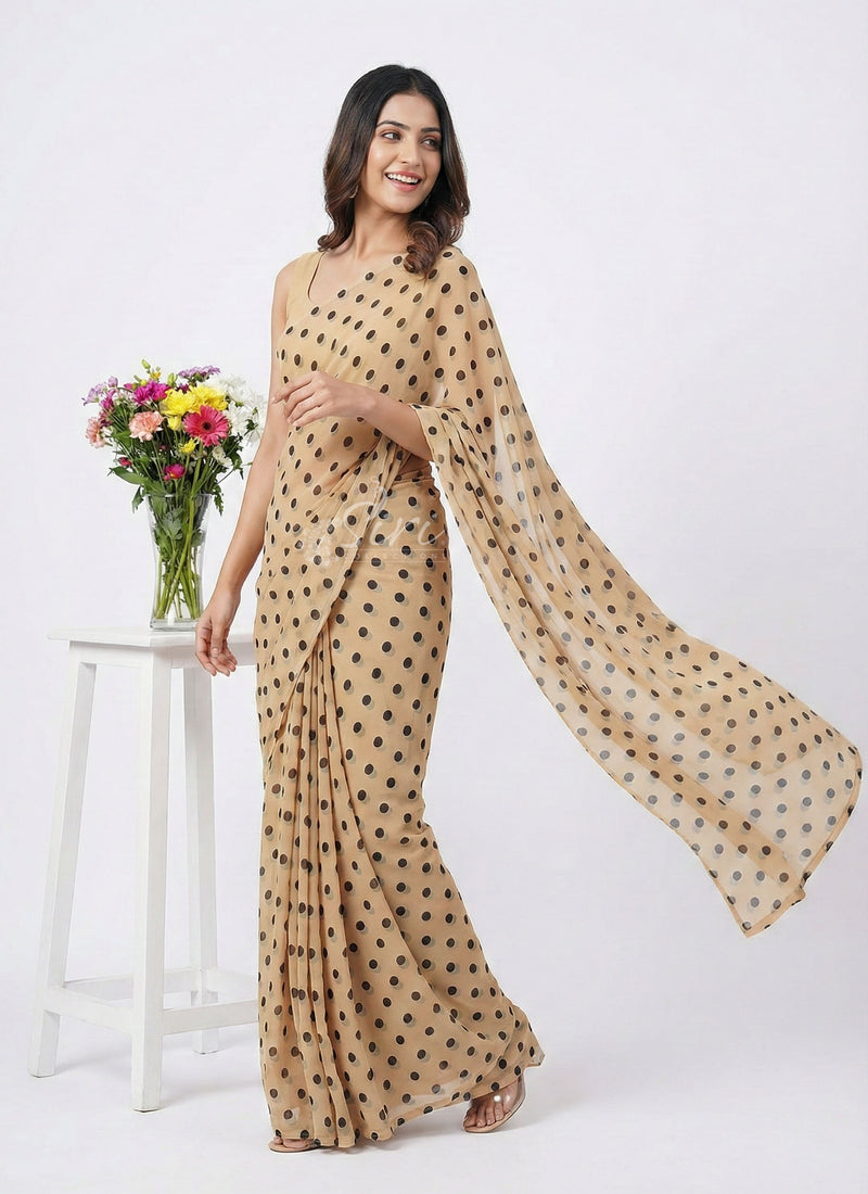 Lovely Printed Georgette Saree in Polka Dot Design