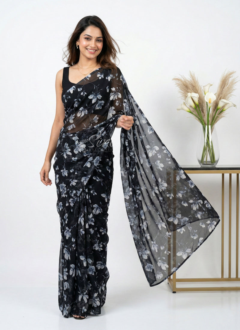Lovely Printed Floral Georgette Saree