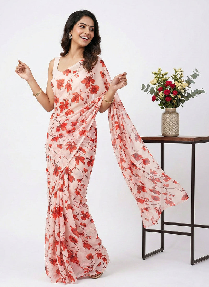 Lovely Printed Floral Georgette Saree