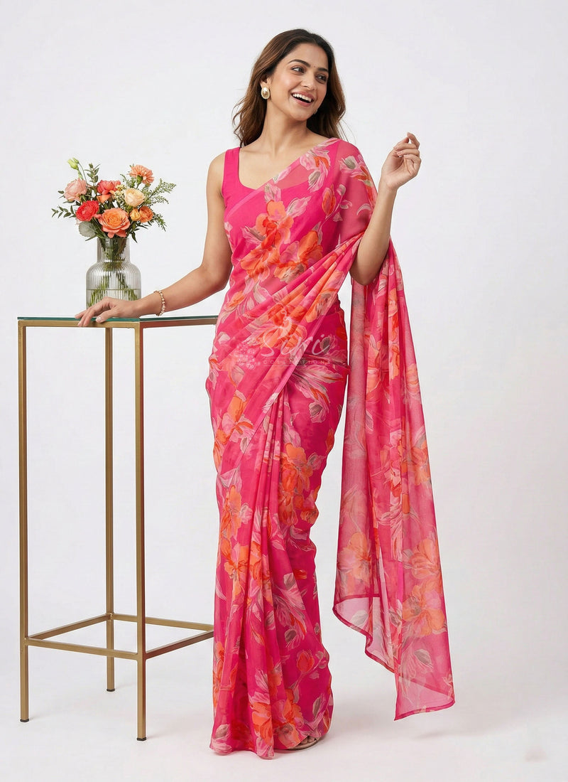 Lovely Printed Floral Georgette Saree