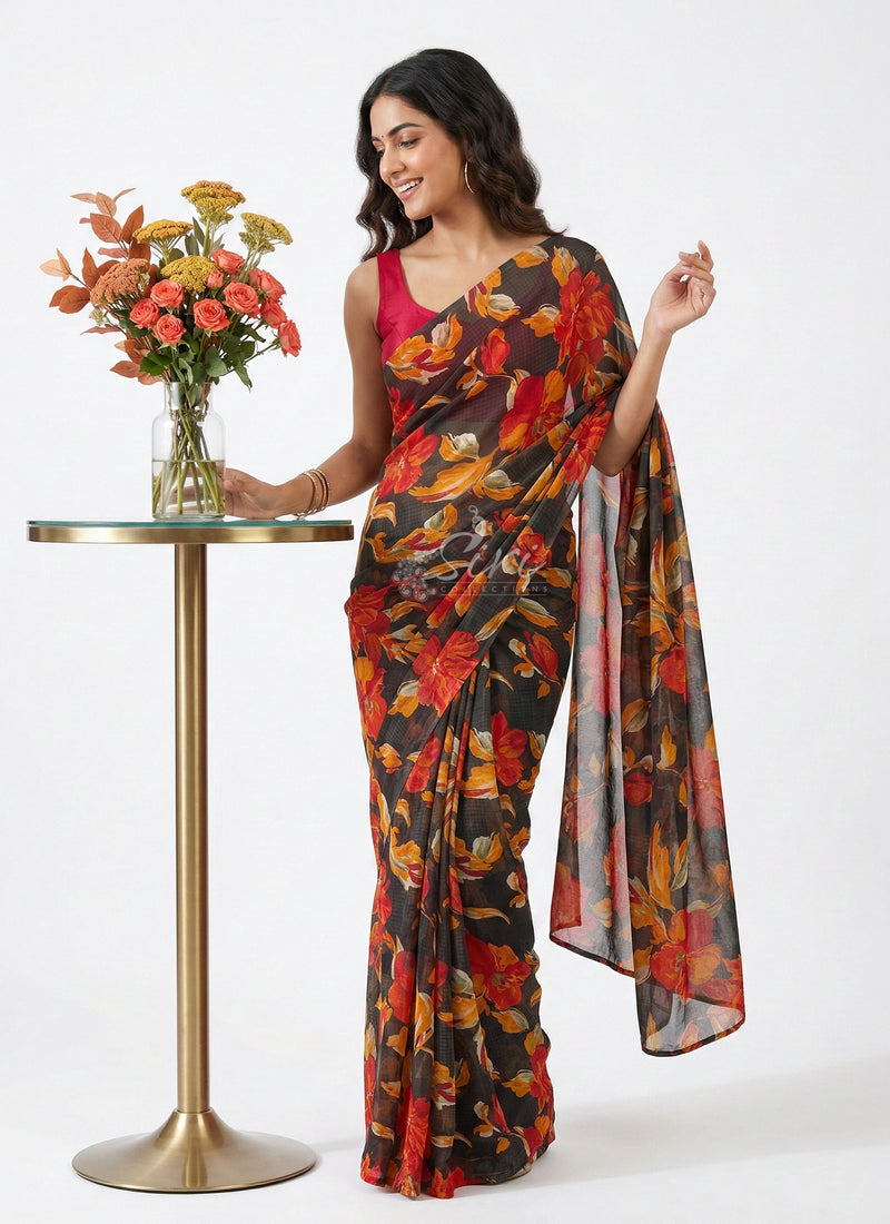 Lovely Printed Floral Georgette Saree