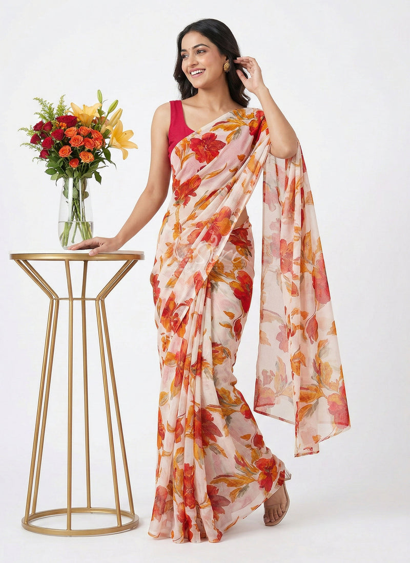 Lovely Printed Floral Georgette Saree