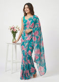 Lovely Printed Floral Georgette Saree