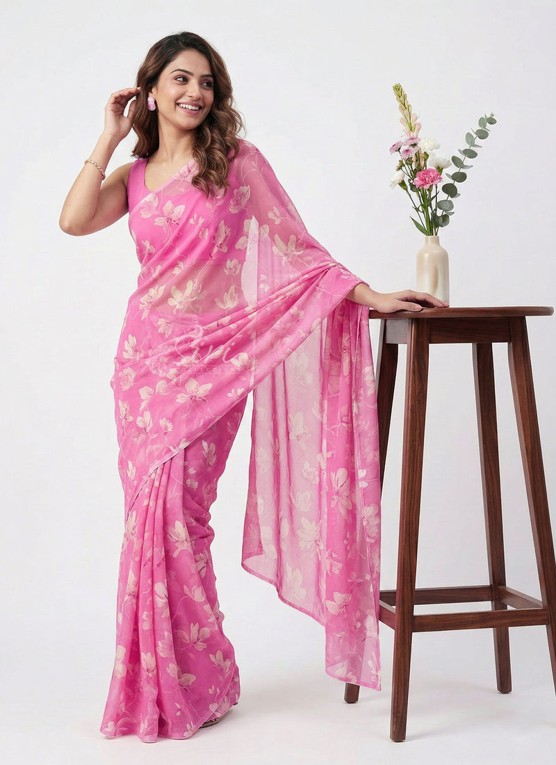Lovely Printed Floral Georgette Saree