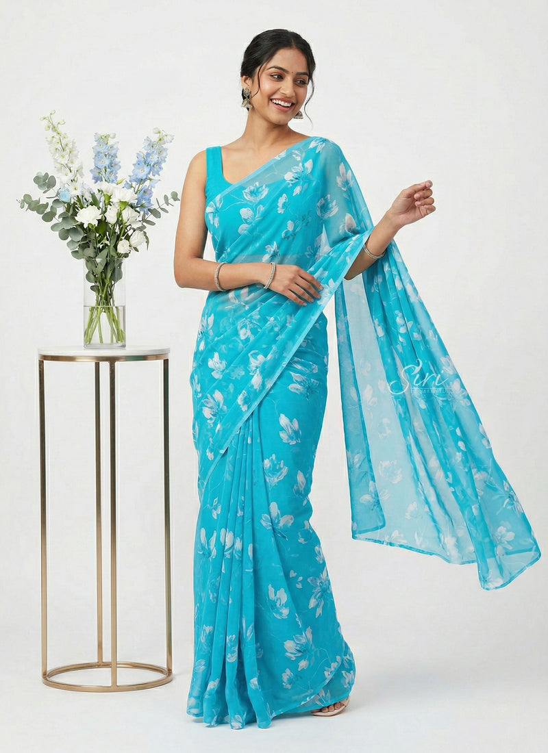 Lovely Printed Floral Georgette Saree