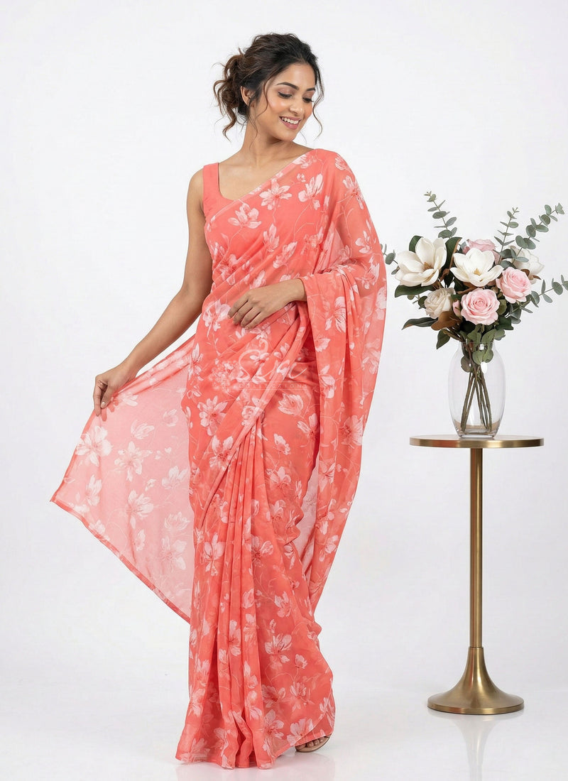 Lovely Printed Floral Georgette Saree