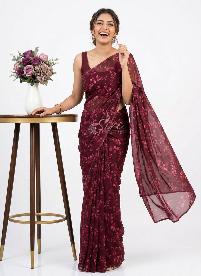 Lovely Printed Floral Georgette Saree