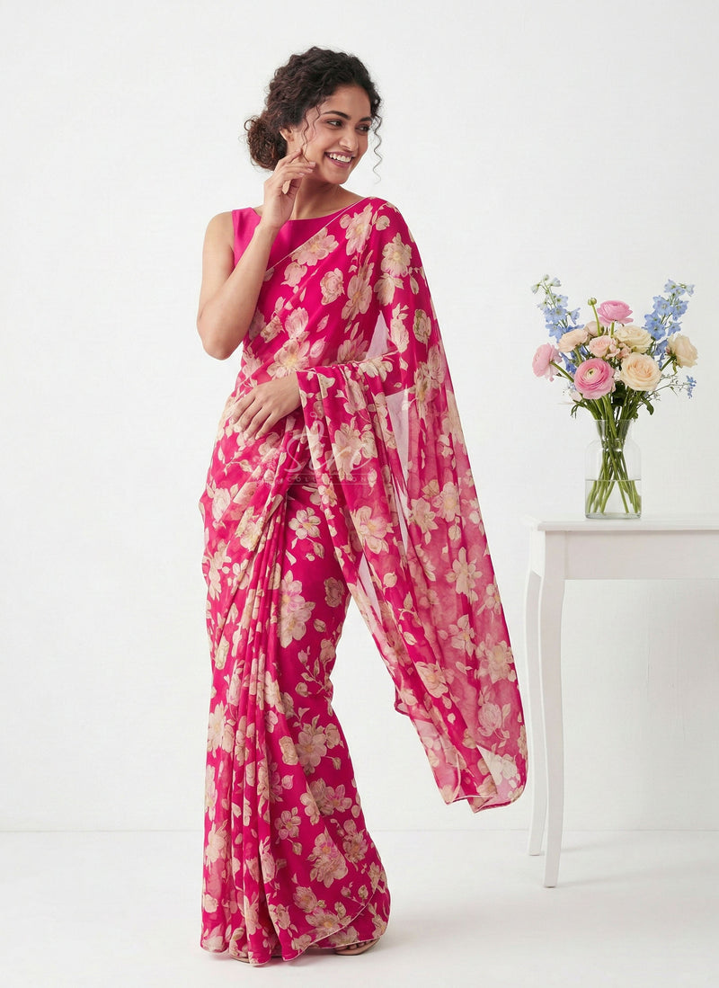 Lovely Printed Floral Georgette Saree