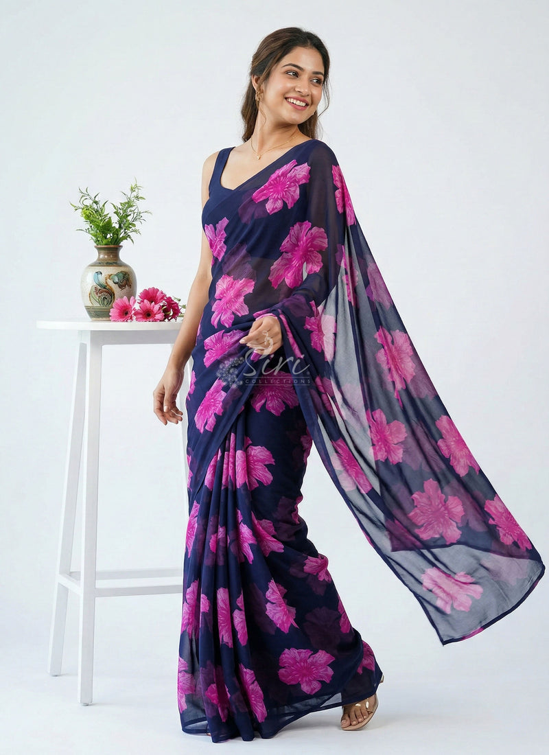 Lovely Printed Floral Georgette Saree