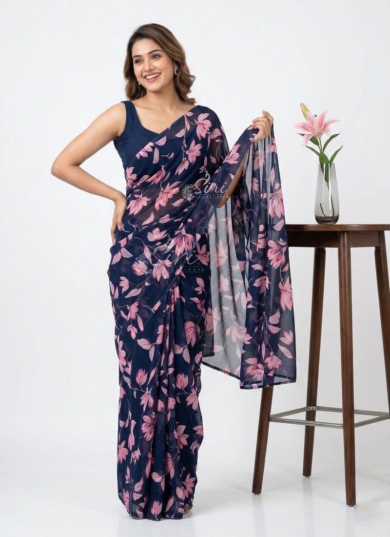 Lovely Printed Floral Georgette Saree