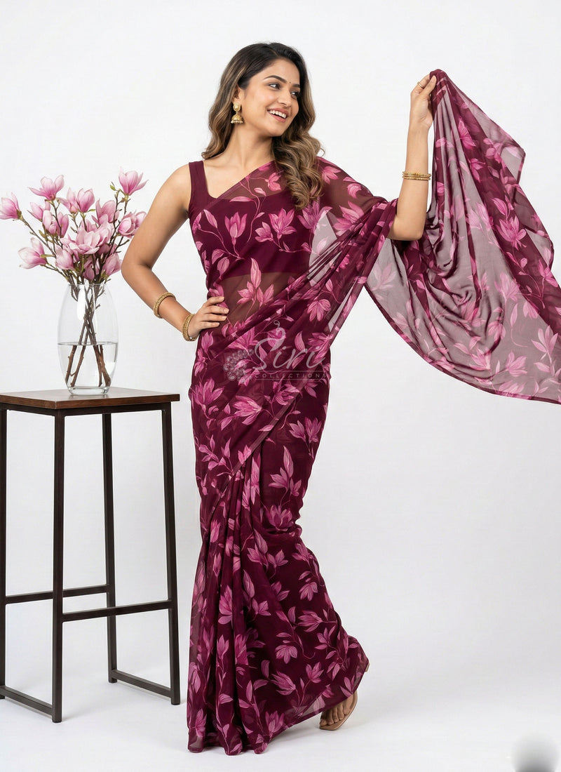 Lovely Printed Floral Georgette Saree