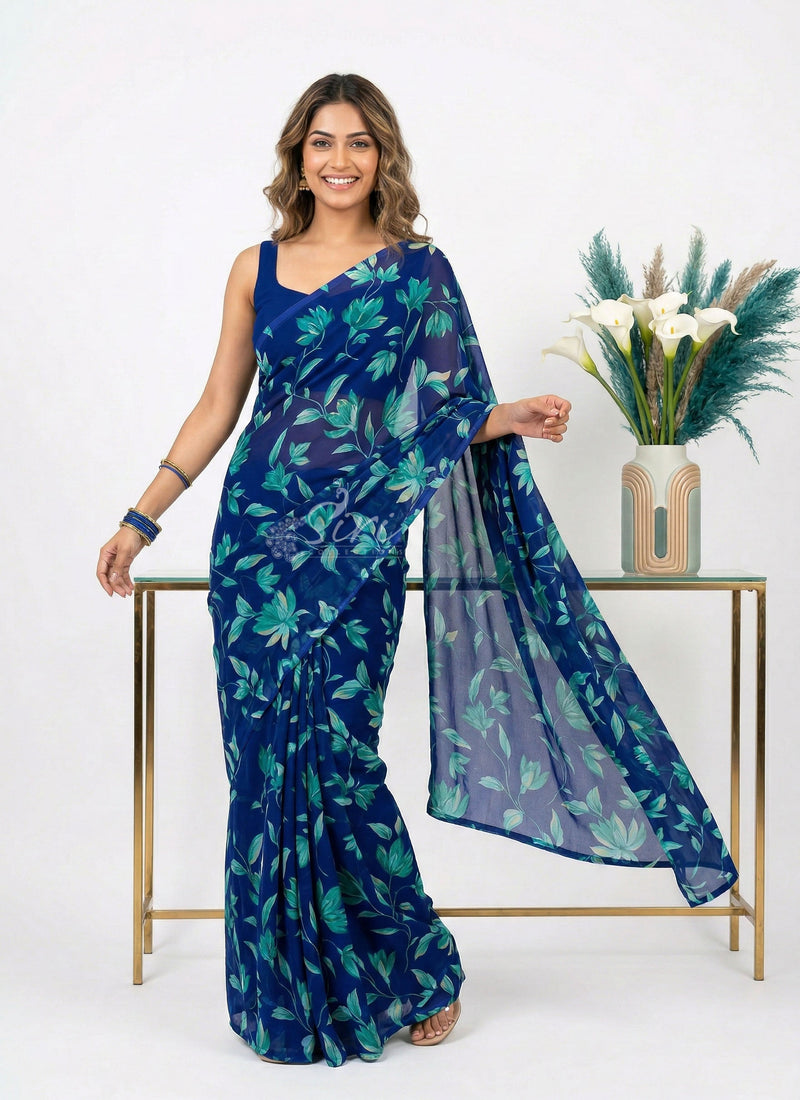 Lovely Printed Floral Georgette Saree