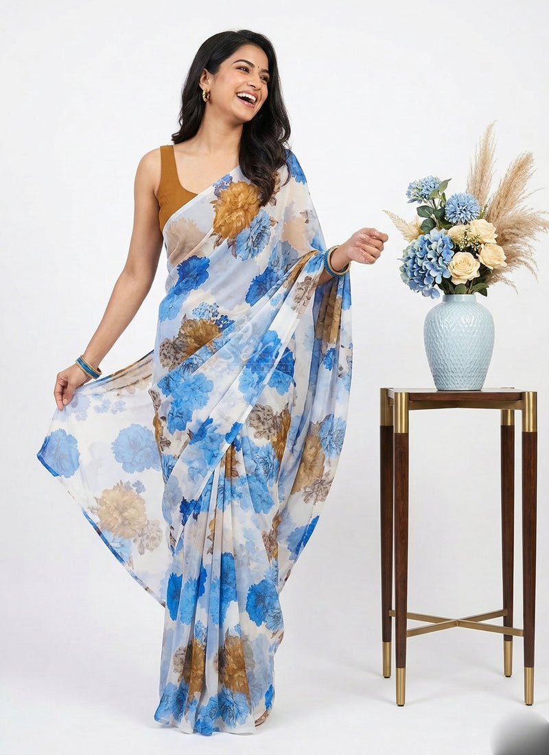 Lovely Printed Floral Georgette Saree