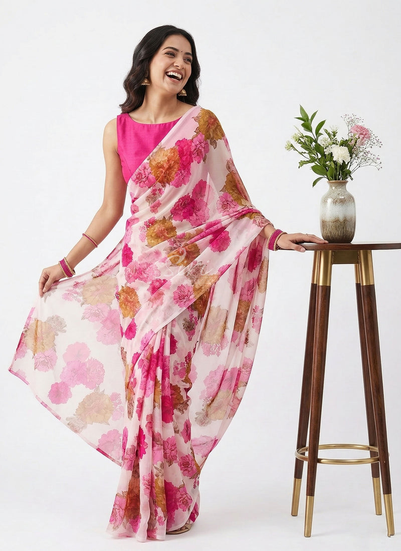 Lovely Printed Floral Georgette Saree