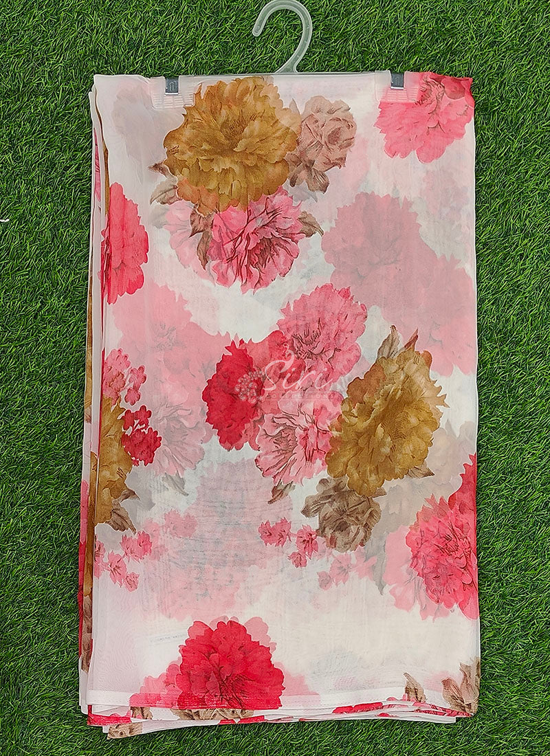 Lovely Printed Floral Georgette Saree