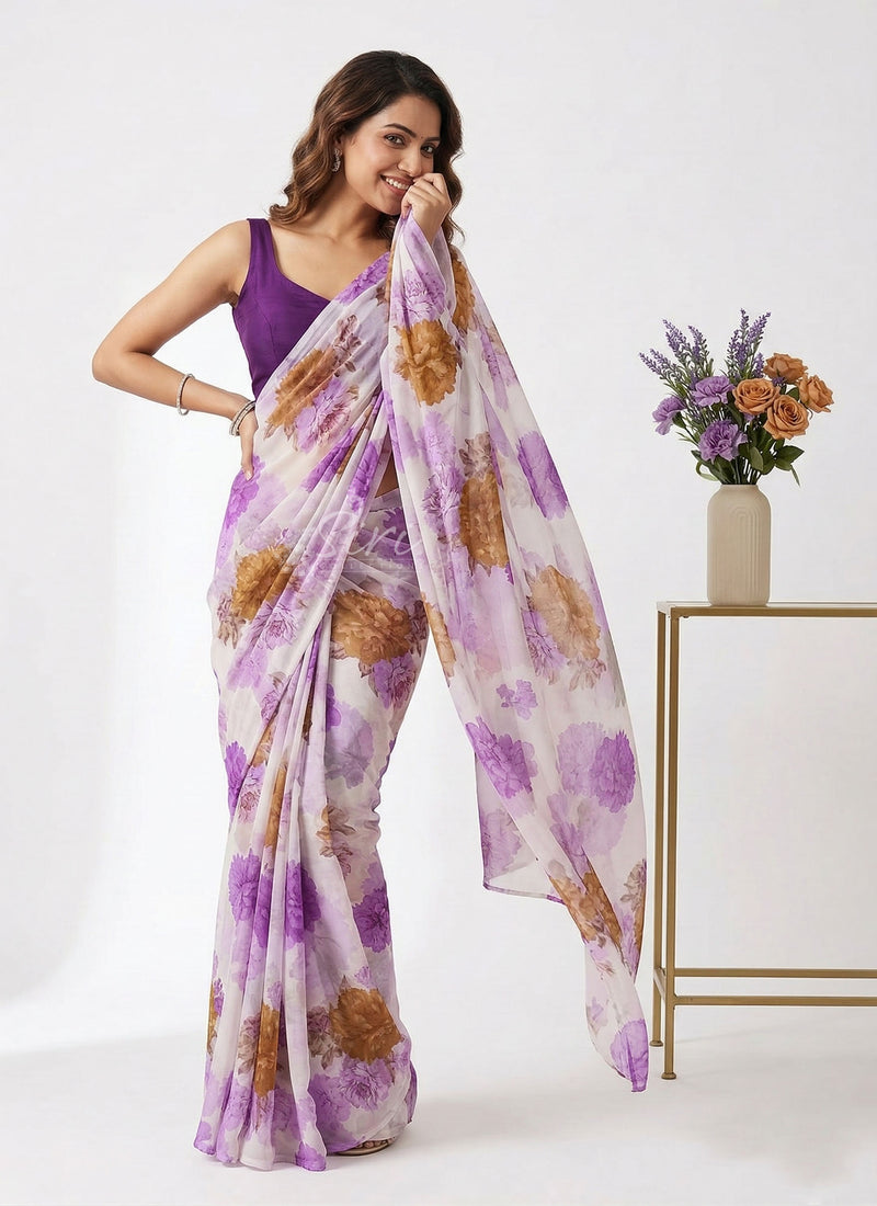 Lovely Printed Floral Georgette Saree
