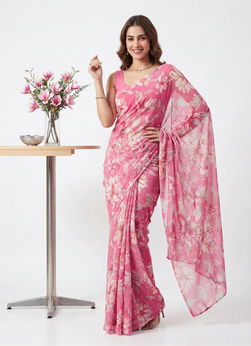 Lovely Printed Floral Georgette Saree
