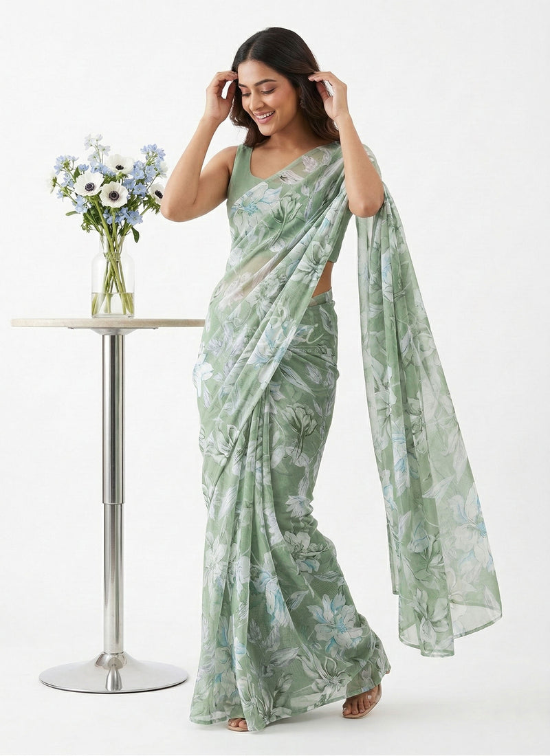 Lovely Printed Floral Georgette Saree