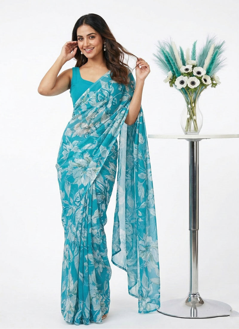 Lovely Printed Floral Georgette Saree