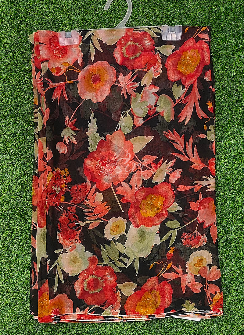 Lovely Printed Floral Georgette Saree