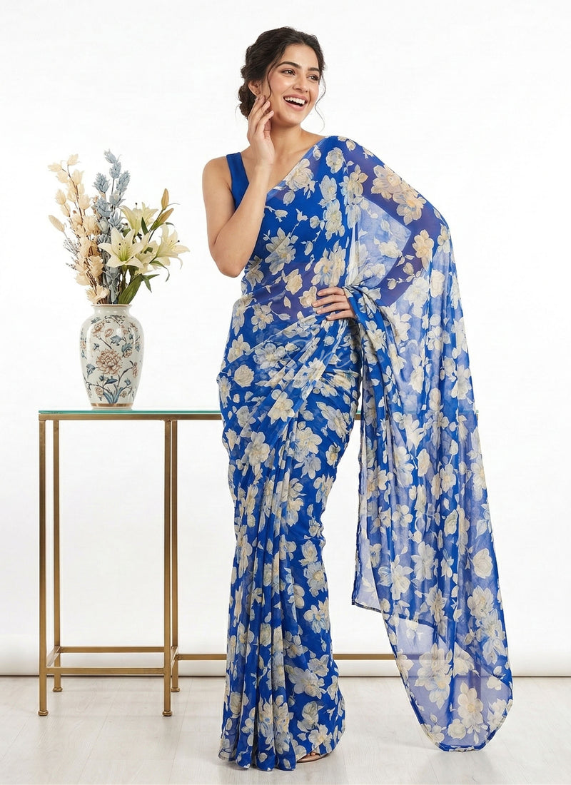 Lovely Printed Floral Georgette Saree