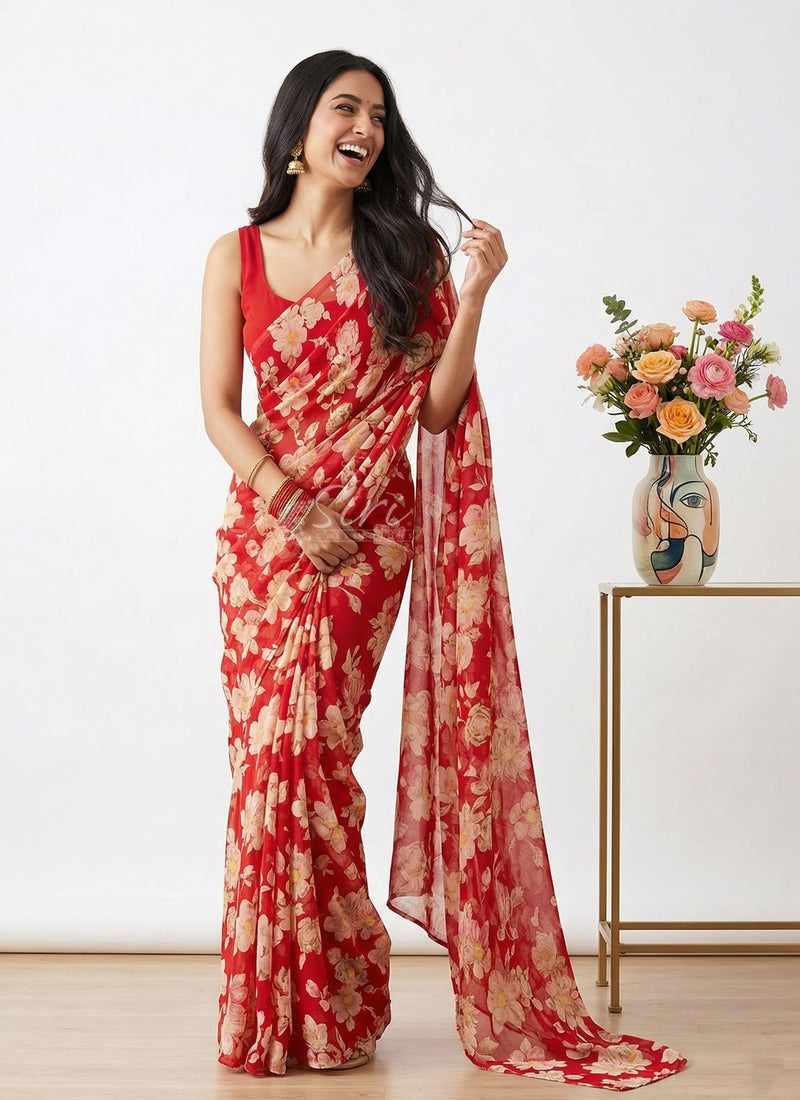 Lovely Printed Floral Georgette Saree