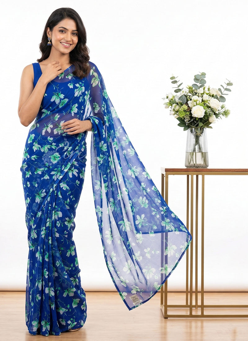 Lovely Printed Floral Georgette Saree