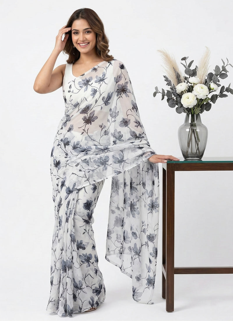 Lovely Printed Floral Georgette Saree