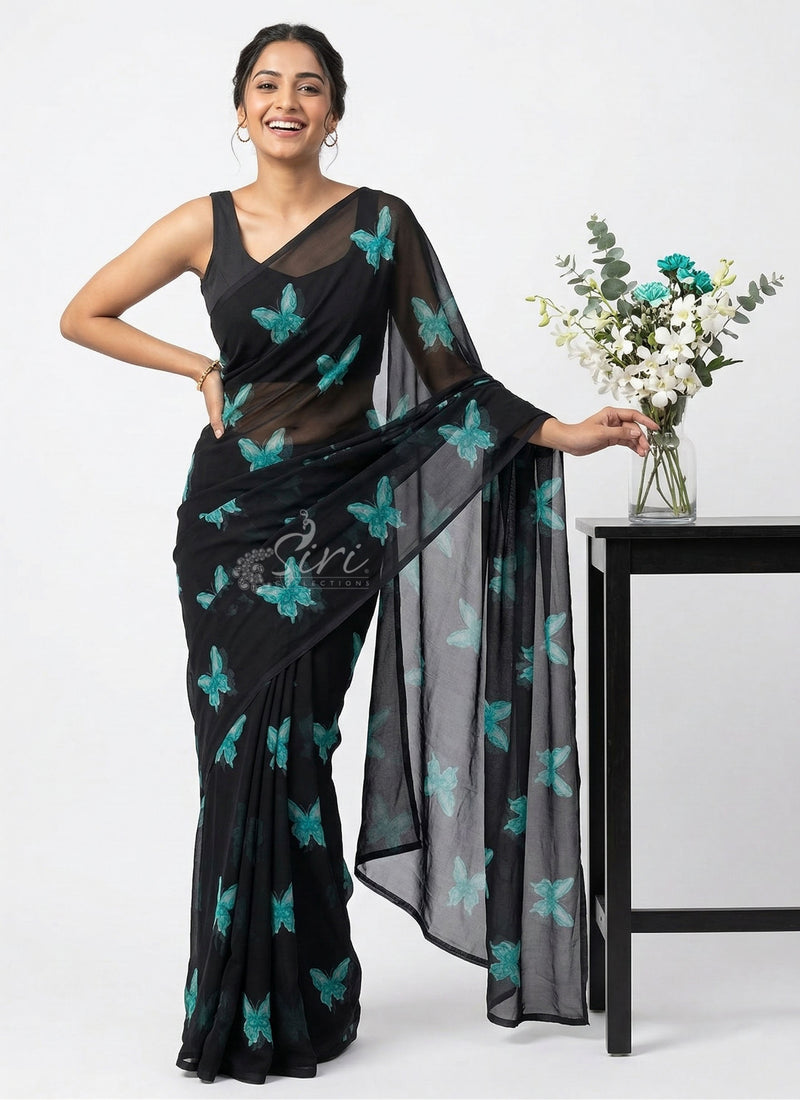 Lovely Printed Floral Georgette Saree