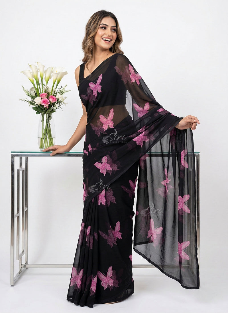 Lovely Printed Floral Georgette Saree