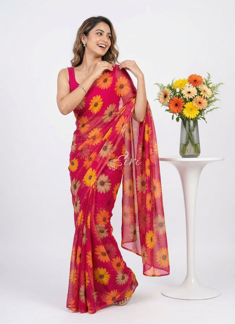 Lovely Printed Floral Georgette Saree