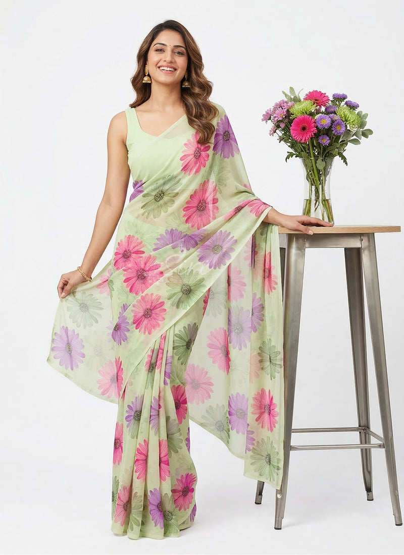 Lovely Printed Floral Georgette Saree