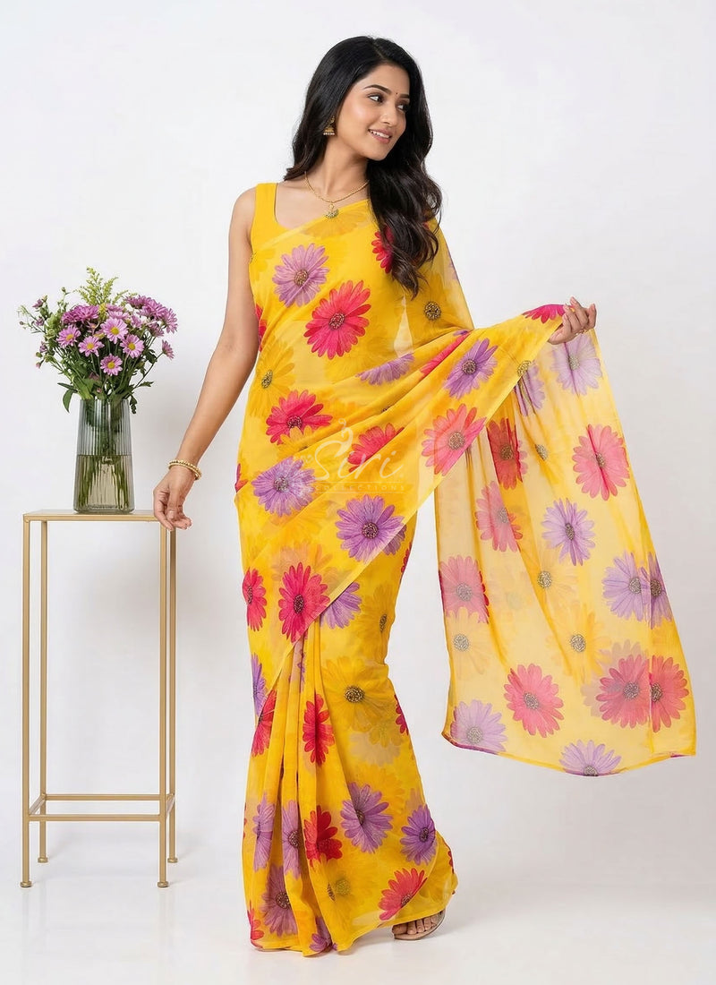 Lovely Printed Floral Georgette Saree