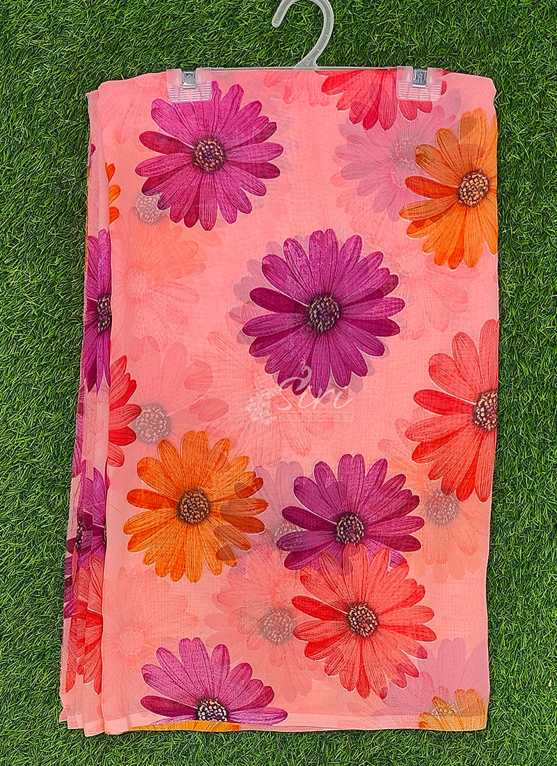 Lovely Printed Floral Georgette Saree