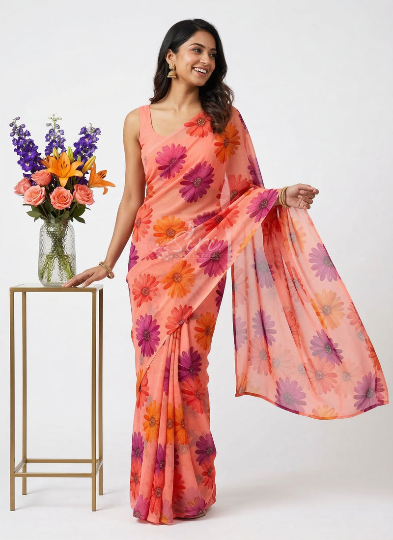 Lovely Printed Floral Georgette Saree