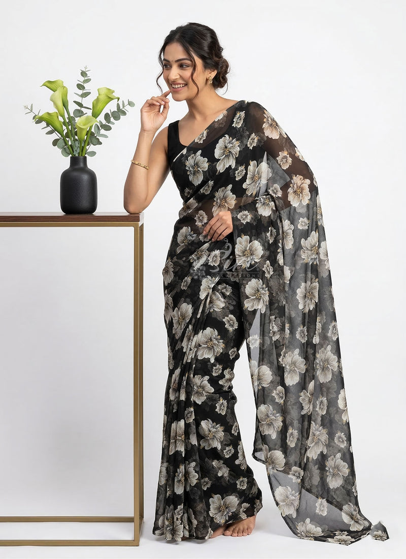 Lovely Printed Floral Georgette Saree
