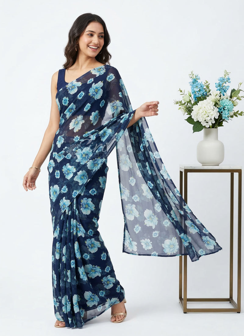 Lovely Printed Floral Georgette Saree