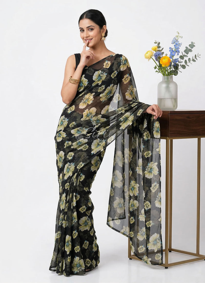 Lovely Printed Floral Georgette Saree