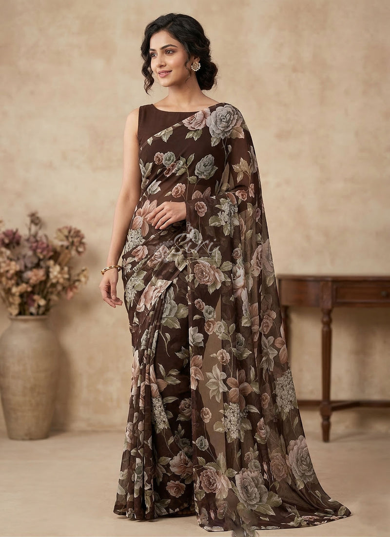 Lovely Printed Floral Georgette Saree