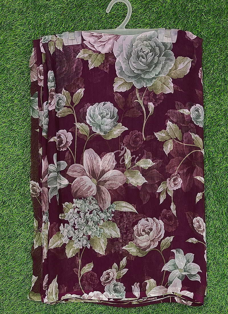 Lovely Printed Floral Georgette Saree
