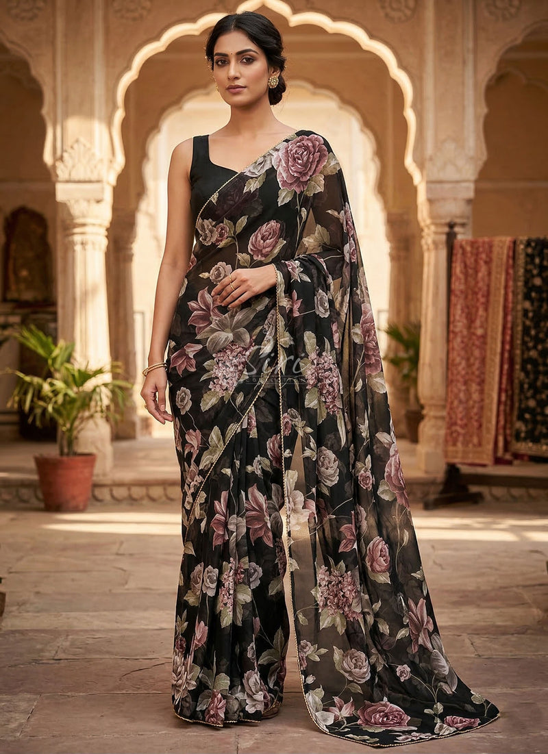 Lovely Printed Floral Georgette Saree