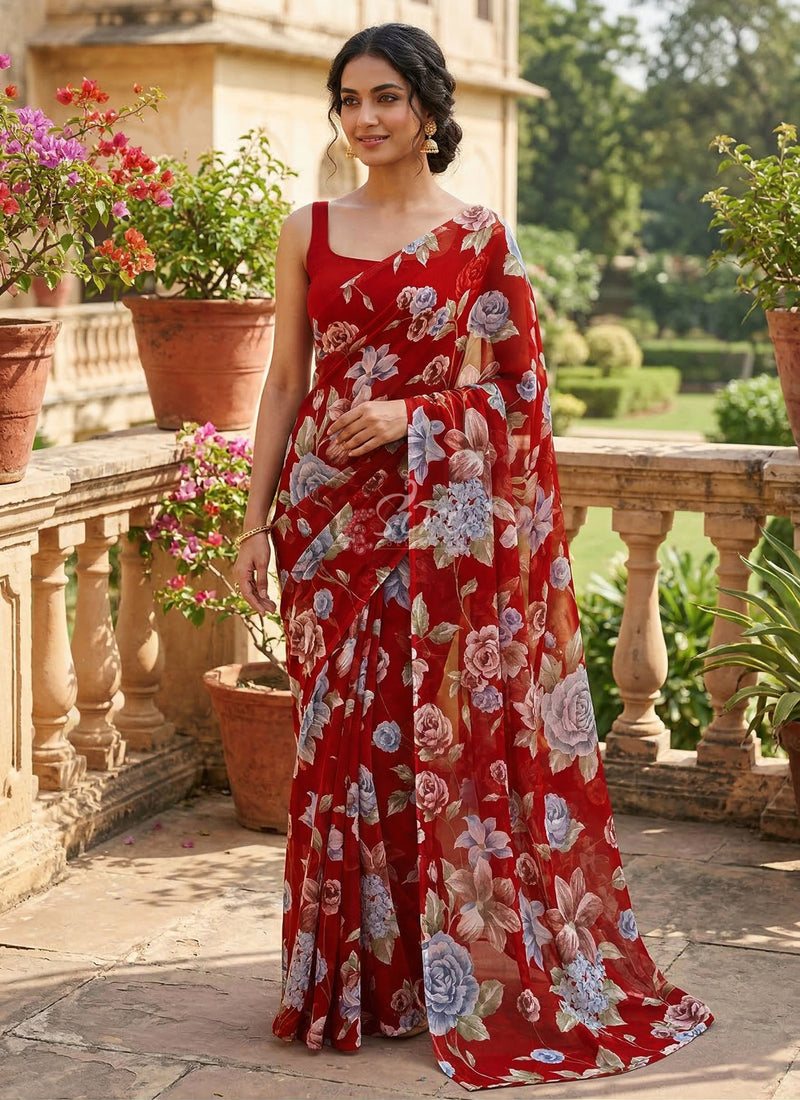 Lovely Printed Floral Georgette Saree
