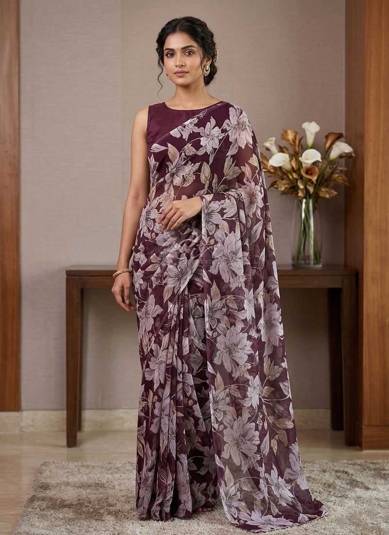Lovely Printed Floral Georgette Saree