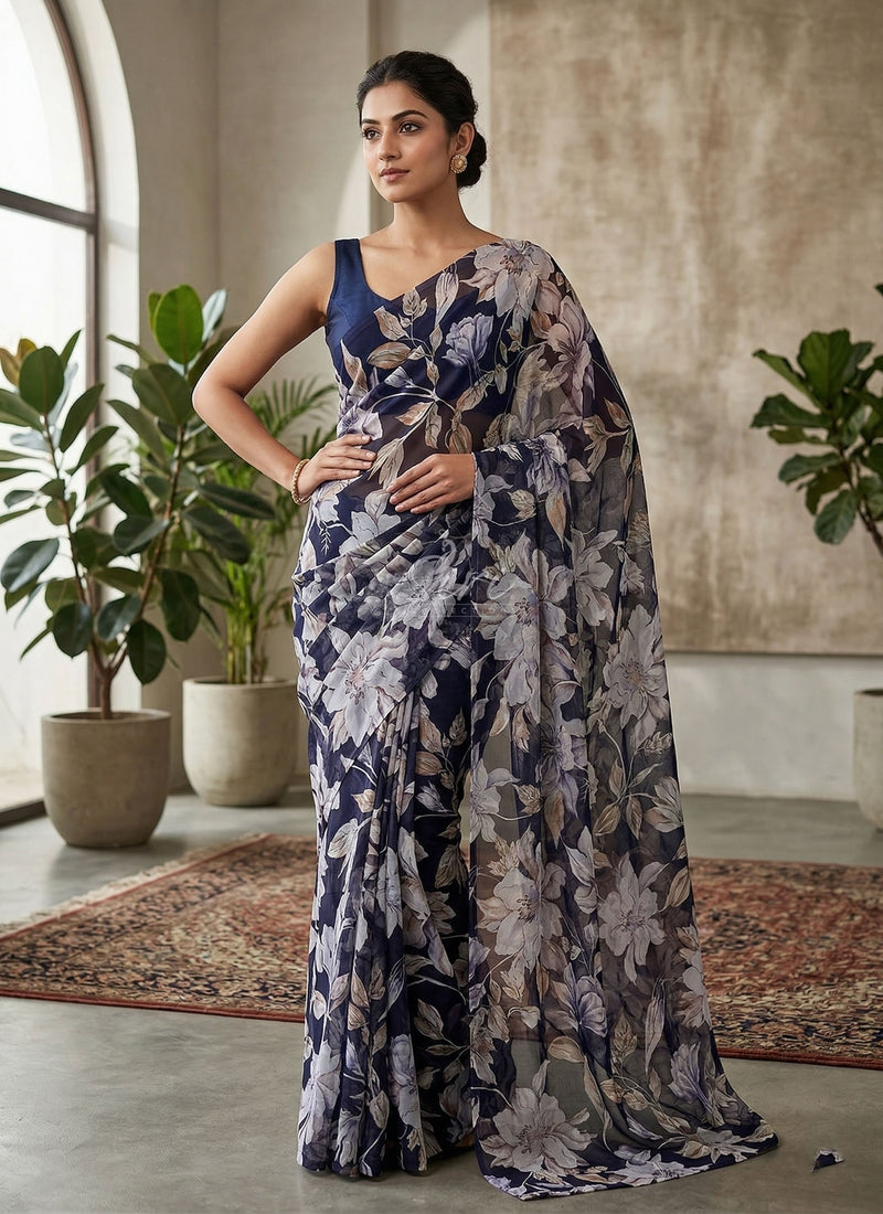 Lovely Printed Floral Georgette Saree
